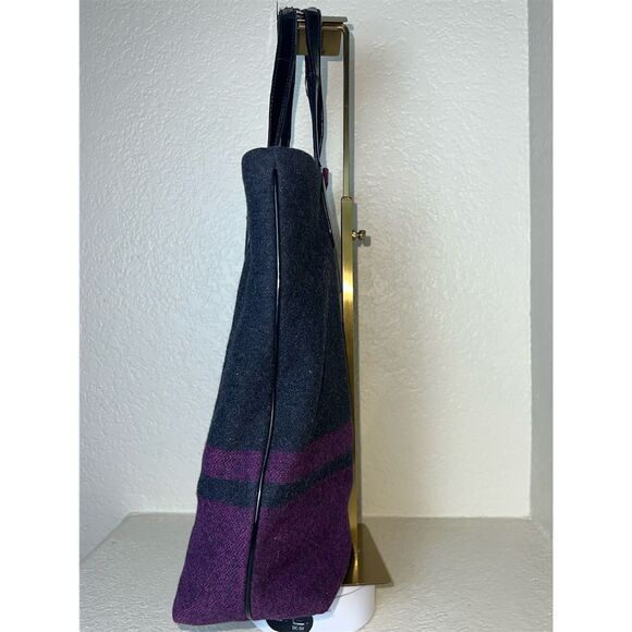 Coach Signature Wool Striped North South Charcoal Berry/Gray Tote - Picture 4 of 11